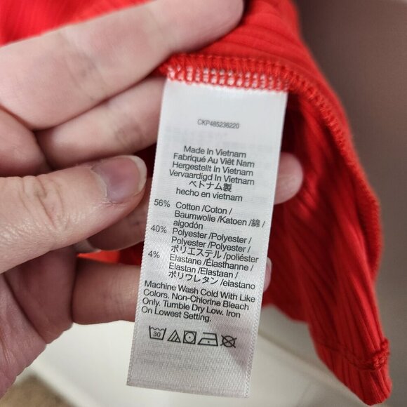 MADEWELL Solid Red Ribbed Off the Shoulder Top - Picture 5 of 6